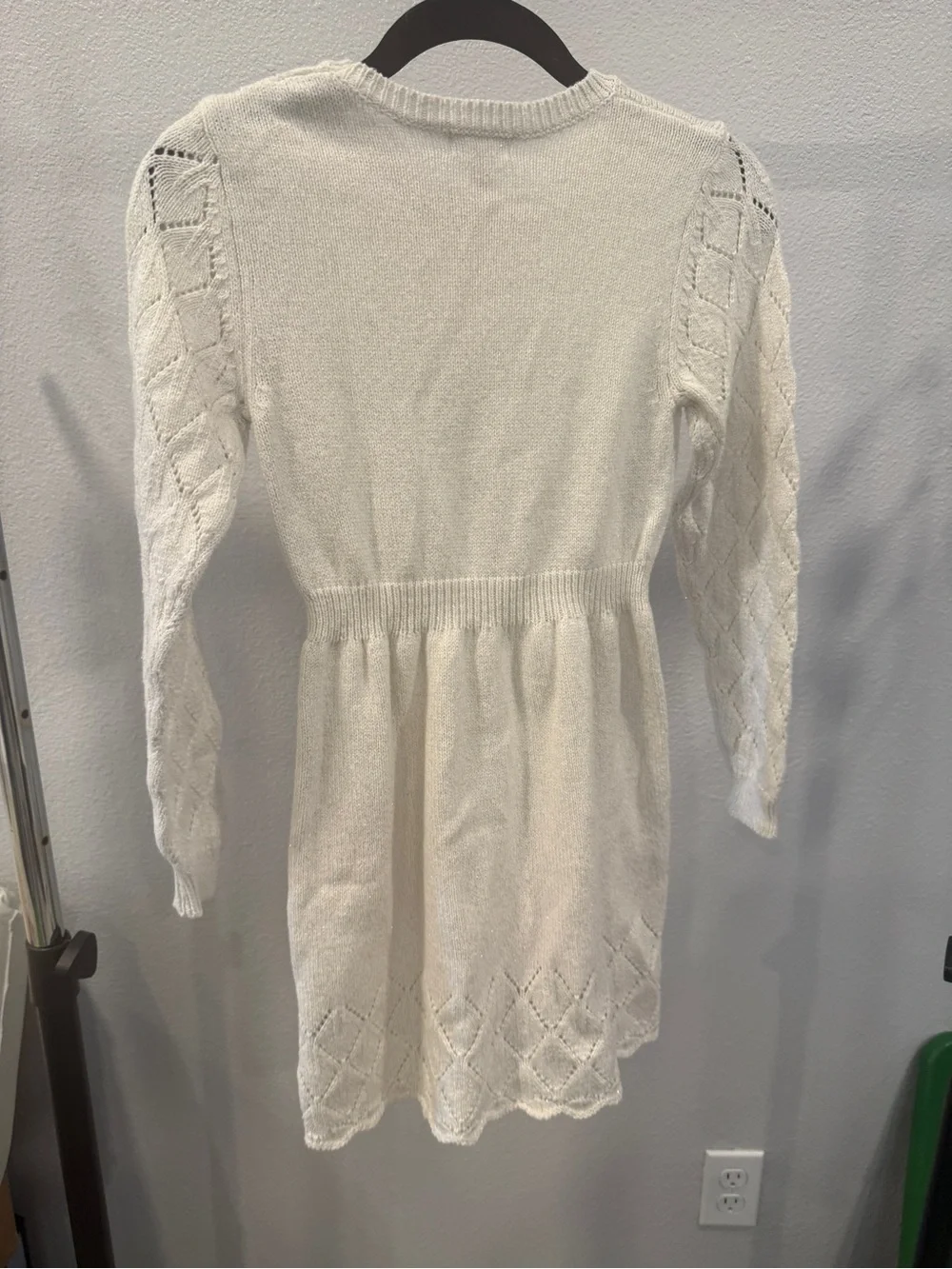 Cat & Jack Cream Knit Long-Sleeve Girls Sweater Dress with metallic threads Sz 8